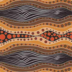 A decorative design featuring patterns characteristic of Aboriginal dot painting.