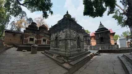 Collection of Votive Stupas and Small Shrines in the Mrigasthali Temple Area, Located in the Hills Above Pashupatinath Temple, Kathmandu, Nepal – Showcasing Rich Architectural Heritage and Spiritual S