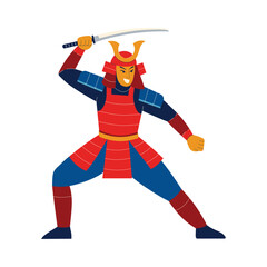 Japanese Samurai Warrior in Cartoon Style