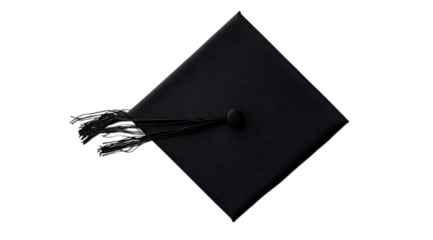 Black grad cap with tassel, white bg, created with AI, PNG