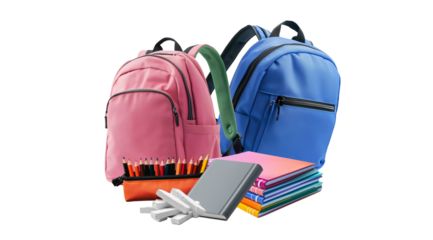 School supply backpacks are ready, created with AI, PNG