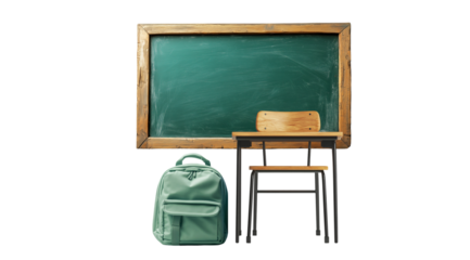 Classroom with chalkboard and desk, created with AI, PNG