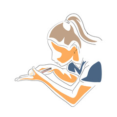 Teble tennis serve, woman playing ping pong, isolated vector illustration, flat design sketch. Sports