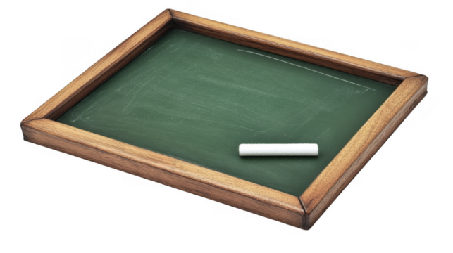 Framed green chalkboard with chalk on a transparent background, PNG image, PNG file.