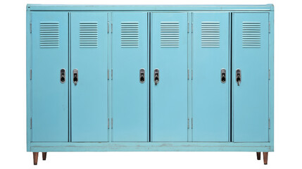 Metal School Lockers in Turquoise Color on a transparent background, PNG image, PNG file.
