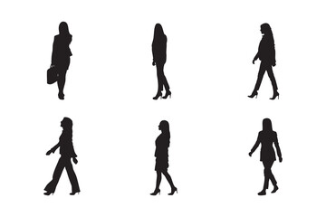 Fototapeta premium business people girls silhouette set young businesswoman walking and group of professionals standing and walking, isolated vector illustrations on white background