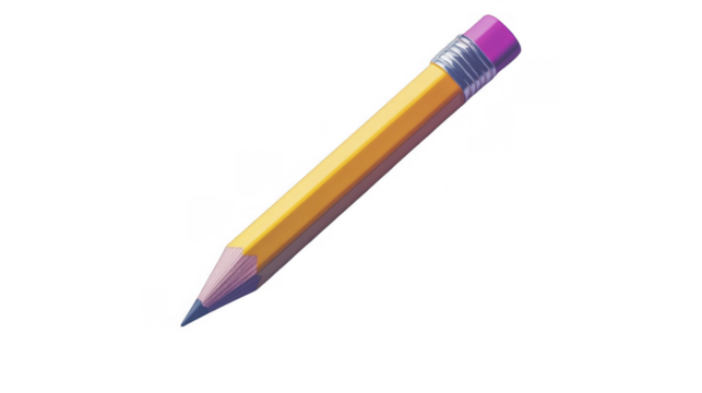 A yellow pencil with pink eraser on a transparent background, PNG image, PNG file.