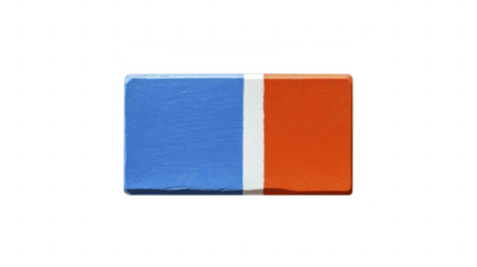 Painted wooden block divided into blue, white, and orange sections on a transparent background, PNG image, PNG file.
