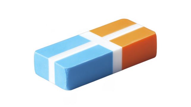 Rectangular Eraser with Blue and Orange Sections on a transparent background, PNG image, PNG file.