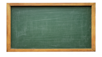 Used green chalkboard with wooden frame on a transparent background, PNG image, PNG file.