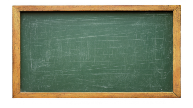 Used green chalkboard with wooden frame on a transparent background, PNG image, PNG file.