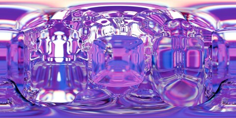Vibrant HDRI 3D scene with transparent crystalline structures in glowing pink and purple tones. Glossy reflections and intricate geometry create a surreal, futuristic, and visually rich environment.
