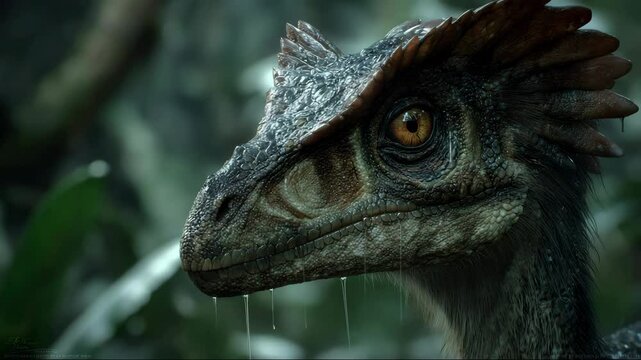 Dinosaur stares intensely, its eye filled with primal life. Dinosaur evokes ancient earth and lost worlds. Dinosaur returns from prehistoric silence.

