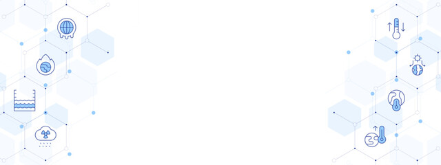 Climate change Banner Vector Illustration with Two-sided Icon Style. Line Duotone icon. Containing. global warming, sea level, acid rain, high temperature, greenhouse effect, temperature