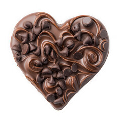 Chocolate heart with chips isolated on transparent background