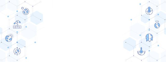 Climate change Banner Vector Illustration with Two-sided Icon Style. Line Duotone icon. Containing. ozone layer, water crisis, greenhouse effect, extreme weather, climate change