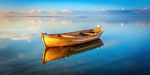 small wooden boat on calm water, natural beauty, tranquil atmosphere