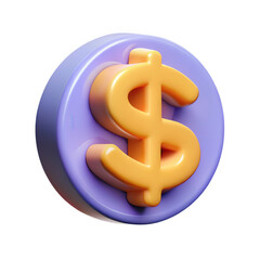 Obraz premium Dollar sign on purple coin isolated on transparent background