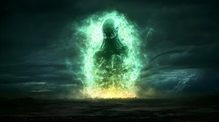 Glowing Portal Over Dark City At Night