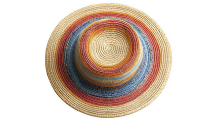 Woven straw hat with colorful stripes on a transparent background, PNG image, PNG file.