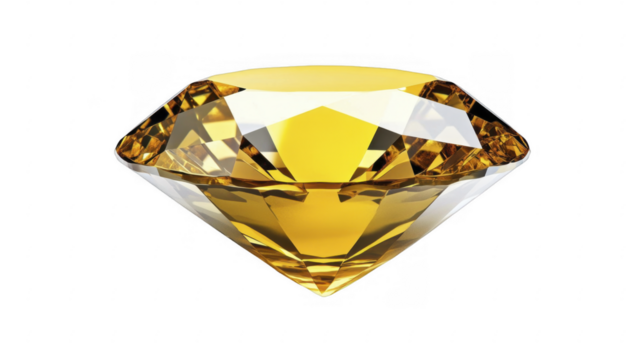 Detailed Yellow Diamond Gemstone on a transparent background, PNG image, PNG file. - Powered by Adobe