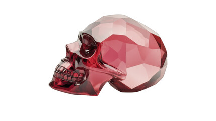 Angled view of a geometrical red skull on a transparent background, PNG image, PNG file.