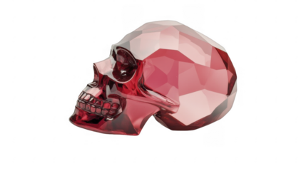 Angled view of a geometrical red skull on a transparent background, PNG image, PNG file.
