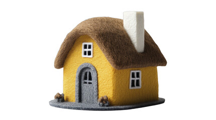 Detailed Miniature Felt House with Thatched Roof on a transparent background, PNG image, PNG file.