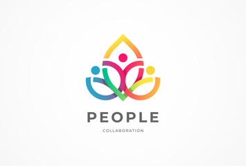 People logo design, human with flower symbol of happiness combination, people logo design template design element, vector illustration