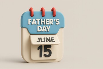 Colorful 3d rendered father's day calendar showing the date june 15th perfect for celebrating dad.