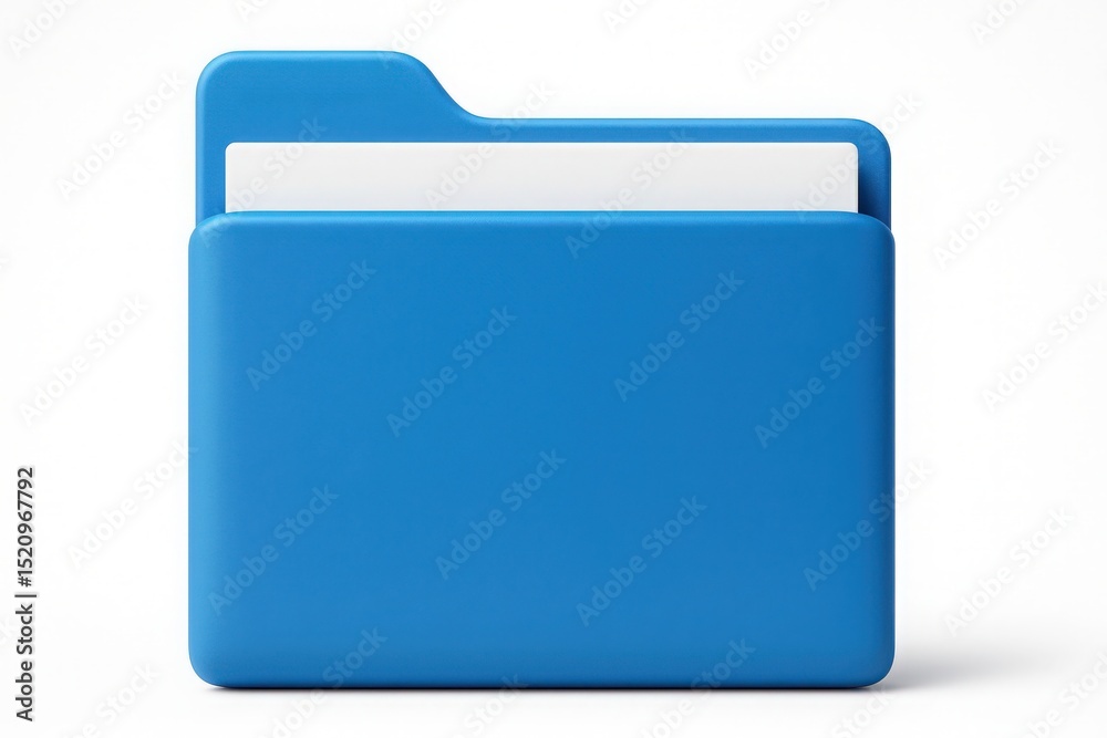 Fototapete A simplified 3d rendering of a blue folder with white paper sticking out on an isolated white background