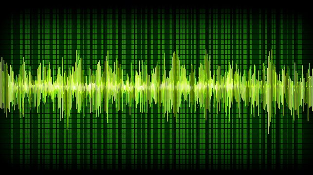 Green sound wave on grid backdrop - Powered by Adobe