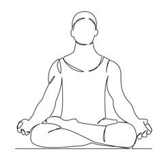 One continuous single drawing line art flat doodle yoga, pose, exercise, male, fitness, training, man, adult, balance. Isolated image hand draw contour on a white background
