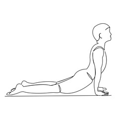 One continuous single drawing line art flat doodle yoga, pose, exercise, male, fitness, training, man, adult, balance. Isolated image hand draw contour on a white background
