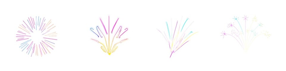 Obraz premium Minimal neon fireworks icons in gradient style for celebration, new year and festive designs