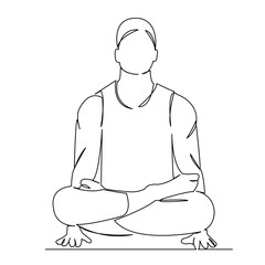 One continuous single drawing line art flat doodle yoga, pose, exercise, male, fitness, training, man, adult, balance. Isolated image hand draw contour on a white background
