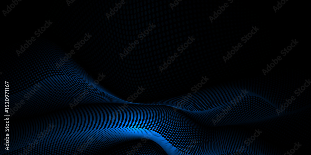 Fototapete Vector abstract motion, smooth, soft blue wave line pattern, dot particle. Curve and fluid shape on black background. Illustration modern graphic design for luxury wallpaper, futuristic, technology