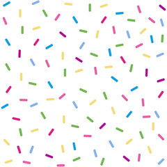 Donut sprinkles confetti retro sweet candy background. Cute dessert decoration colorful sprinkle elements. Birthday, party