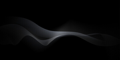 Vector abstract motion, smooth, soft wave line pattern and dot particle. Curve and fluid shape on black background. Illustration modern graphic design for luxury wallpaper or futuristic, technology