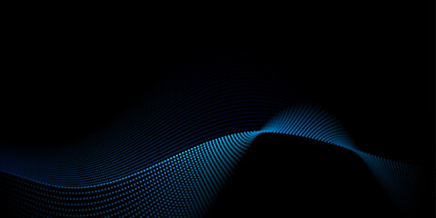 Vector abstract motion, smooth, soft blue wave line pattern, dot particle. Curve and fluid shape on black background. Illustration modern graphic design for luxury wallpaper, futuristic, technology