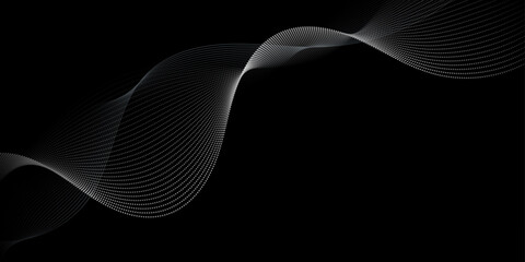 Vector abstract motion, smooth, soft wave line pattern and dot particle. Curve and fluid shape on black background. Illustration modern graphic design for luxury wallpaper or futuristic, technology