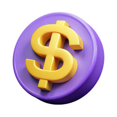 Purple coin with dollar sign isolated on transparent background