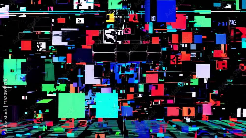 Poster abstract digital glitch background with colorful shapes and patterns
