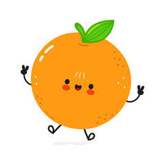 A cheerful cartoon Orange character is waving peace signs on a white background.