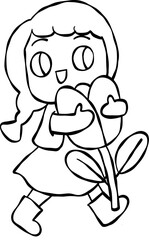 girl with flowers cartoon summer element 