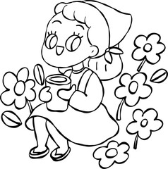 girl with flowers cartoon summer element 