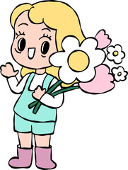 girl with flowers cartoon summer element 