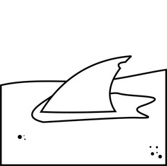 Vector Icon Shark fin rising from sea surface,
hinting presence of nearby predator,
line art style