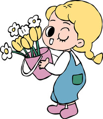 girl with flowers cartoon summer element 