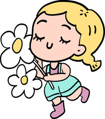 girl with flowers cartoon summer element 